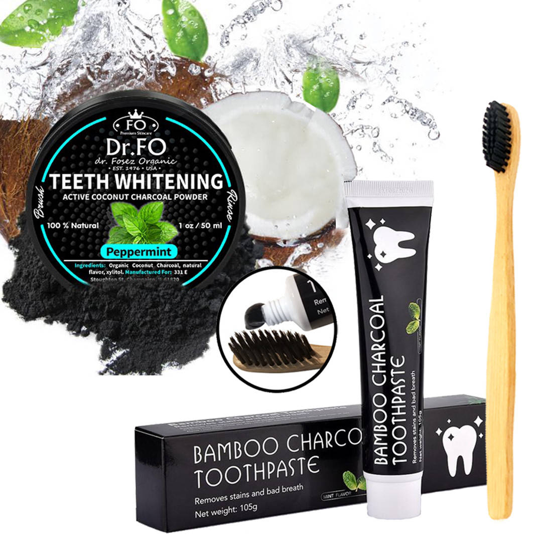 

Набор! кокосовый черный порошок из Скорлупы Угля Кокоса и экологическая щетка из бамбука для отбеливания зубов