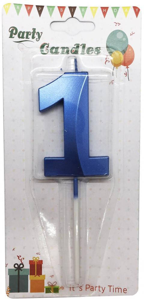

Свеча цифра в торт синяя с гранями на День Рождения - 1
