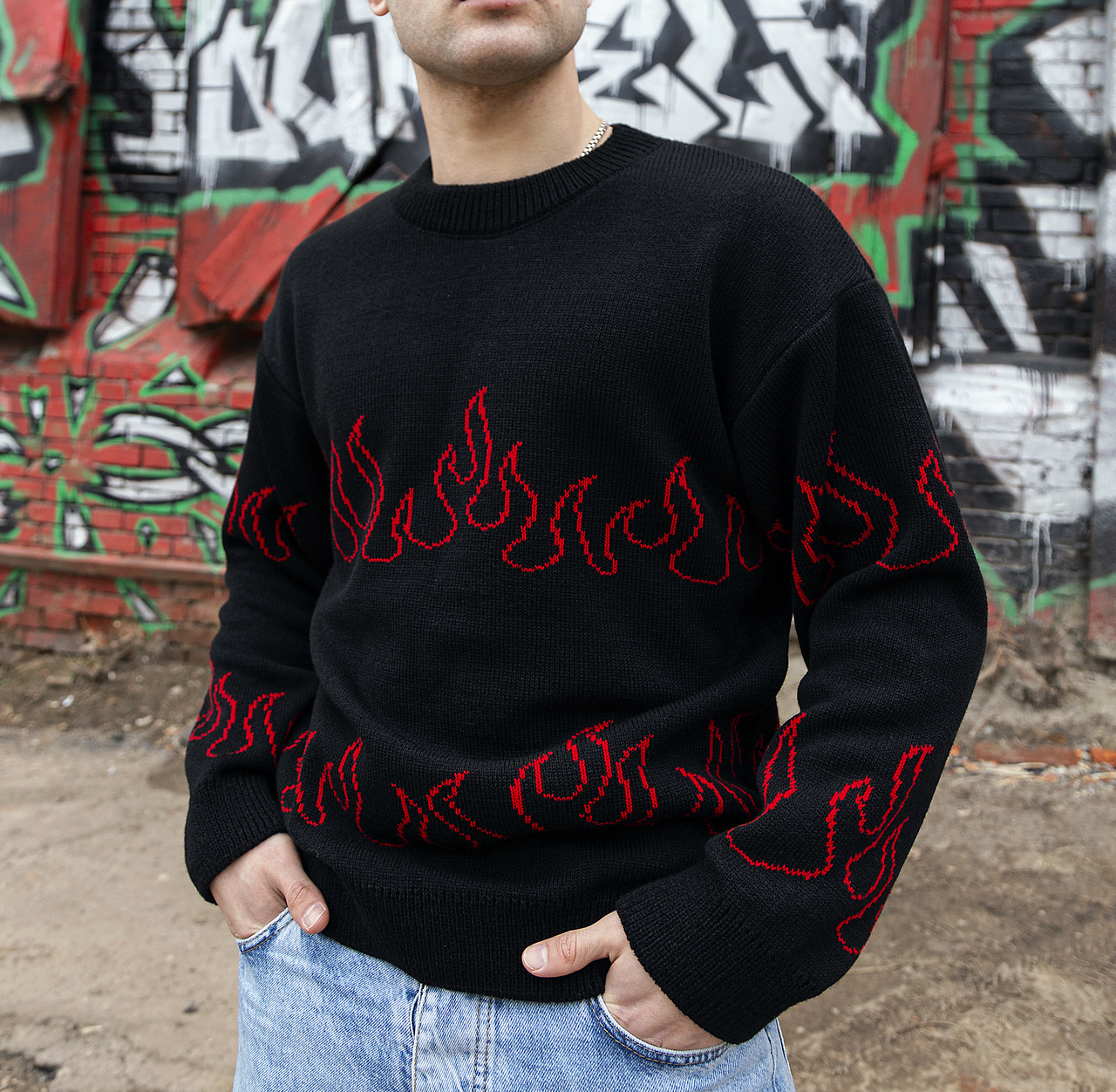 

Свитер оверсайз мужской Пушка Огонь Fire черный L