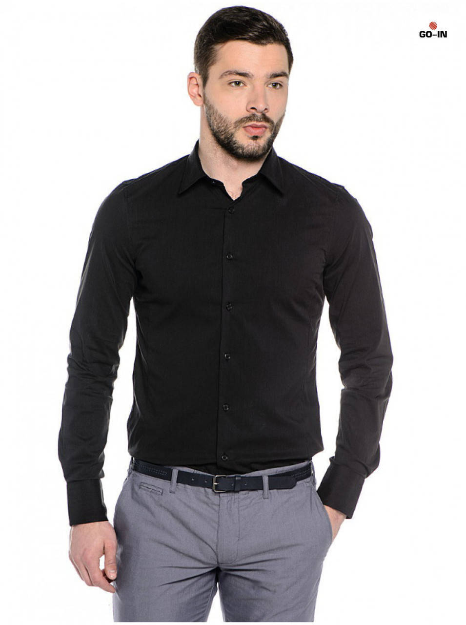 

Модная рубашка мужская классическая с длинным рукавом черная, Черный