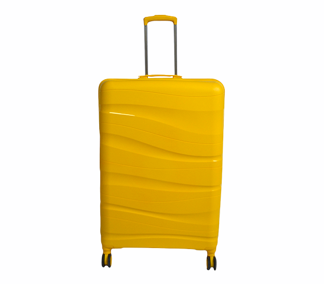 

Желтый  чемодан пластиковый из полипропилена с двойными колесами