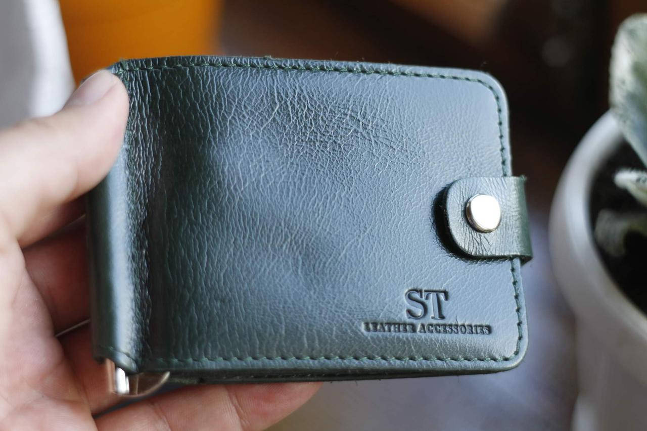 

Шкіряний гаманець, зажим для грошей, гаманець-зажим темно-зеленого кольору, Зелёный