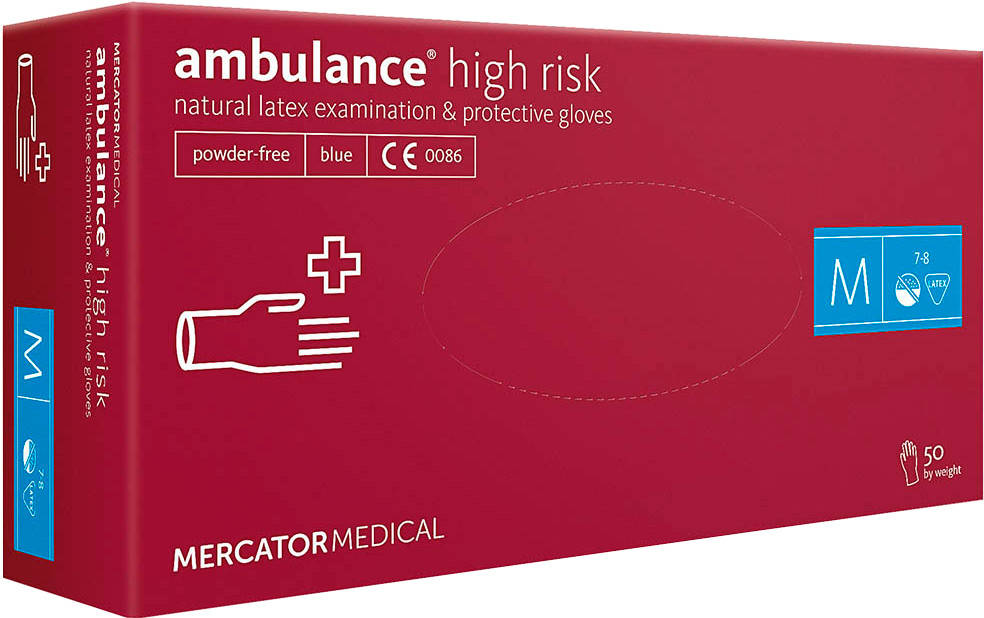 

Перчатки синие AMBULANCE HIGH RISK удлиненные латекс повышенной прочности  50 шт (25 пар)RD10011003, Синий