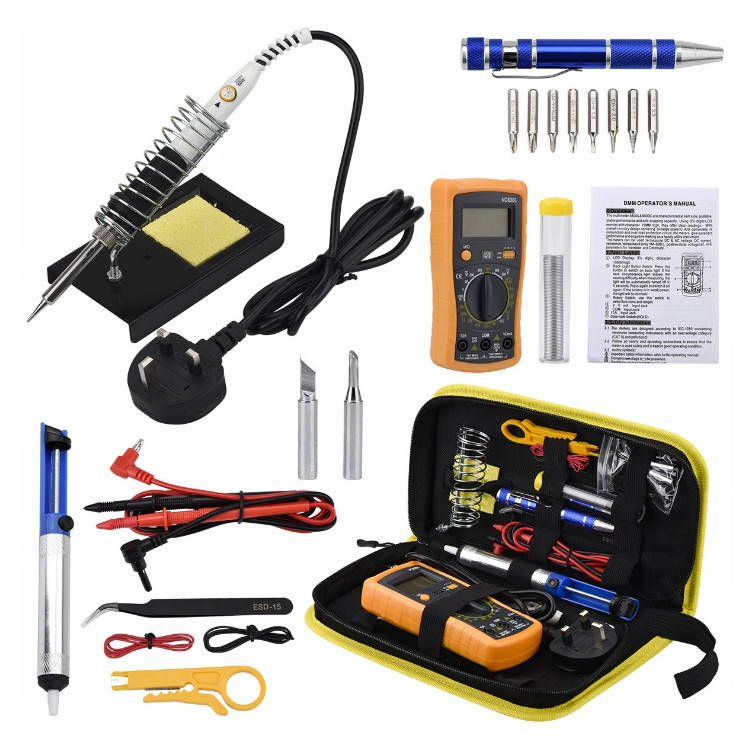 

Паяльный набор в ФУТЛЯРЕ + МУЛЬТИМЕТР (паяльник 60W, рег. t 200-450 гр C, жала 6шт, инструменты и расходники)