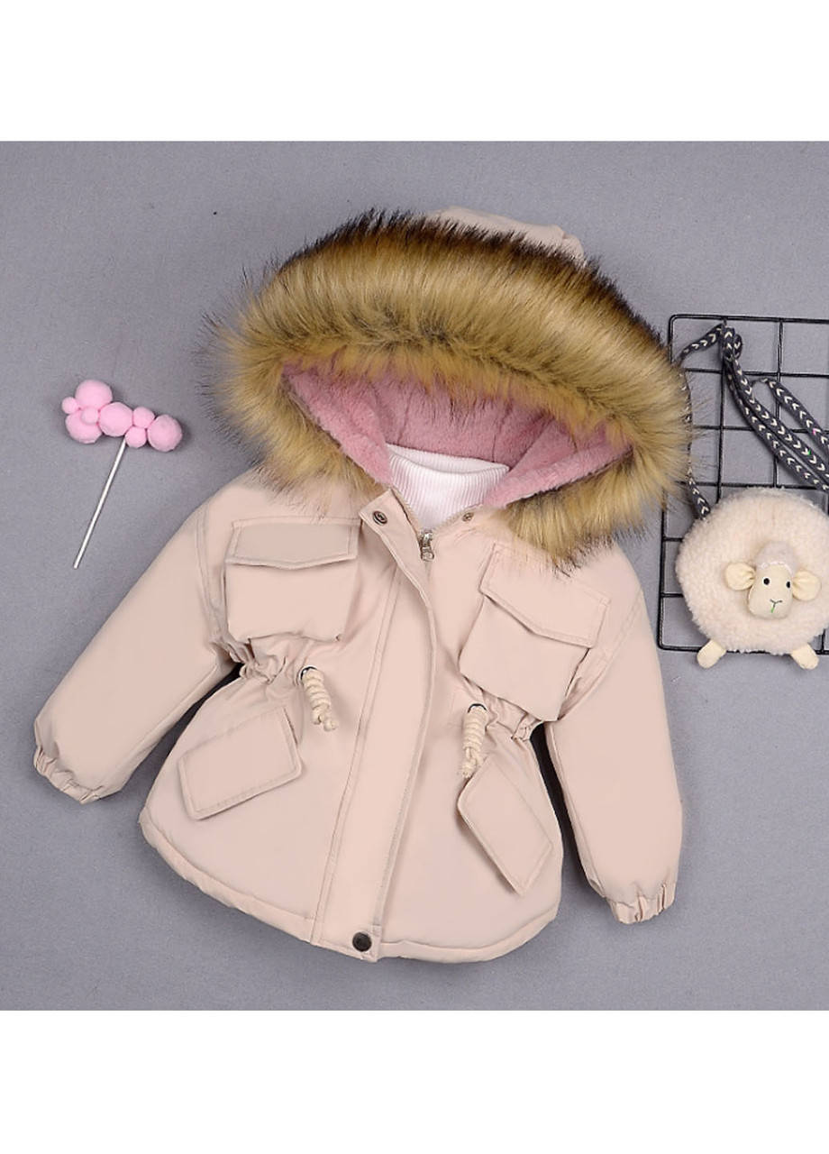 

Детская зимняя парка, бежевая парка для девочки, детская зимняя куртка 122, Бежевый