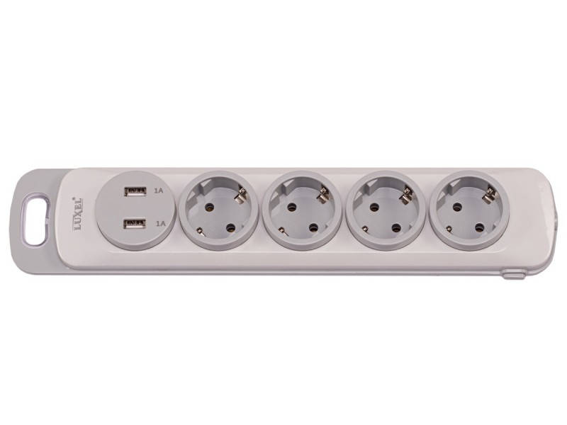 

Колодка Luxel Nota 4 розетки с заземлением и выключателем +2 USB (4351)