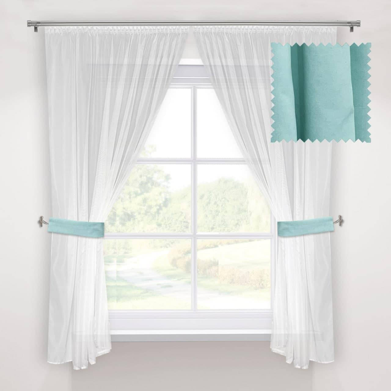 

Короткие белые тюлевые шторы 145 х 170см - 2шт, тюль однотонный кухонный белый с подхватами, Мятный