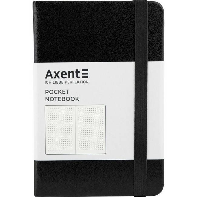 

Блокнот 95*140 на гумці Axent Partner в крапку 96арк, тверда обкладинка чорний