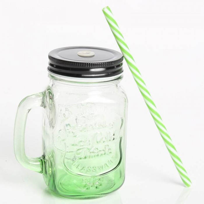 

Стеклянная банка с ручкой Mason Jar Зелёная, 450 мл, Зелёный