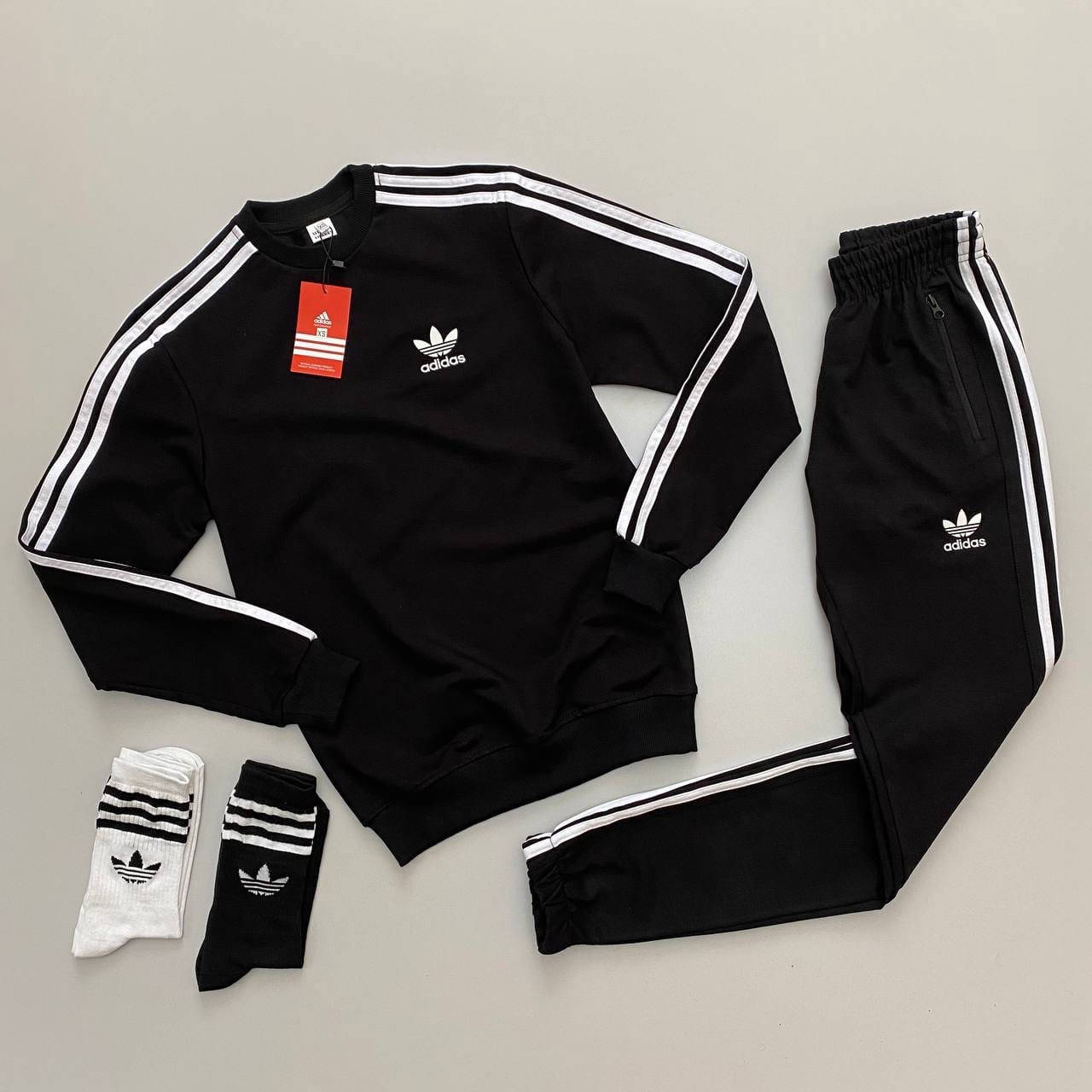

Спортивный костюм мужской женский Adidas (адидас) весенний кофта и штаны черный