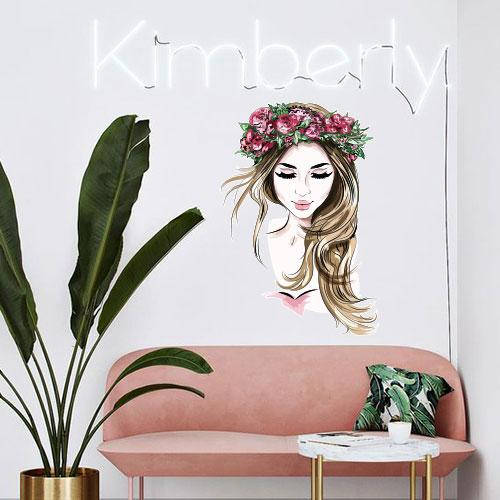

Наклейка на стену Акварельная девушка в венке из цветов (цветная наклейка, салон красоты, силуэт женщины), Разные цвета