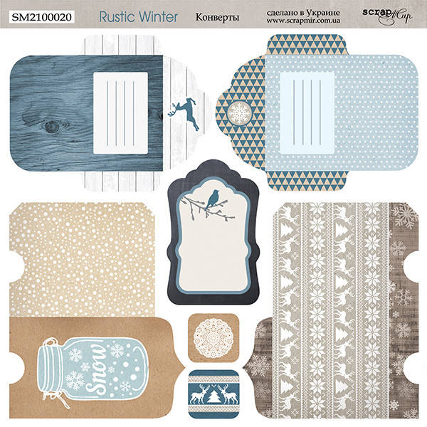 

Лист двусторонней бумаги 20х20см Конверты Rustic Winter от Scrapmir, 1 шт