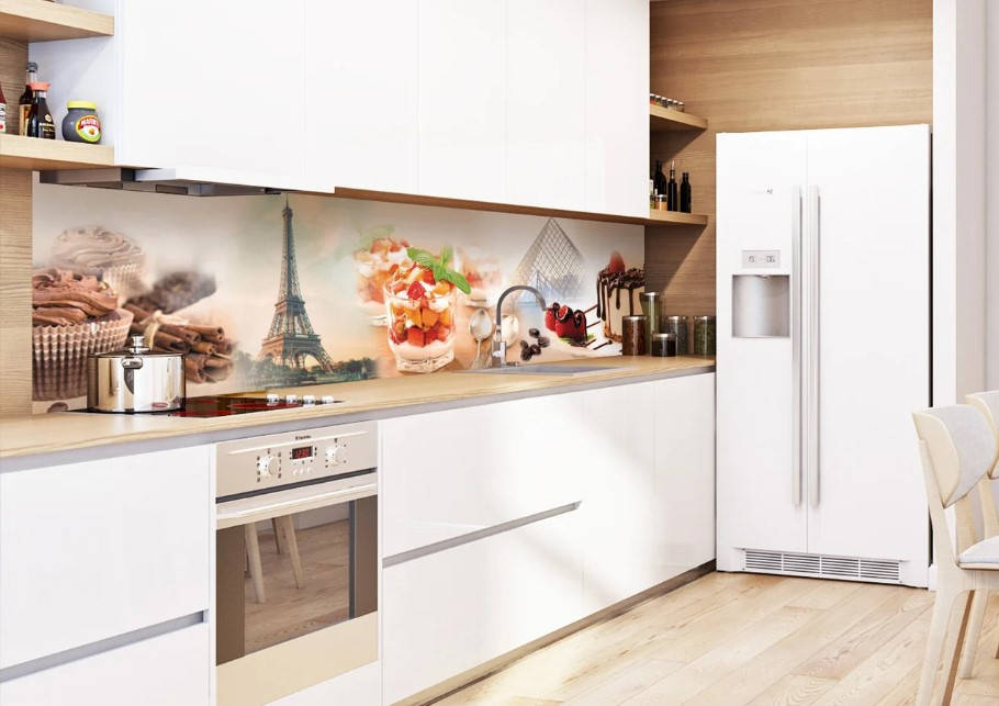 

Виниловая наклейка кухонный фартук-скинали, самоклейка для кухни ReD Сладости в Париже 60х250 см, Бежевый