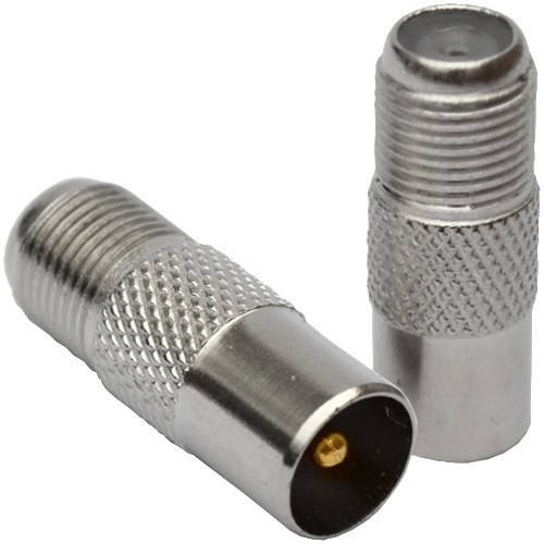 

Переходник антенный штекер ТВ - гнездо F, gold_pin, цинк