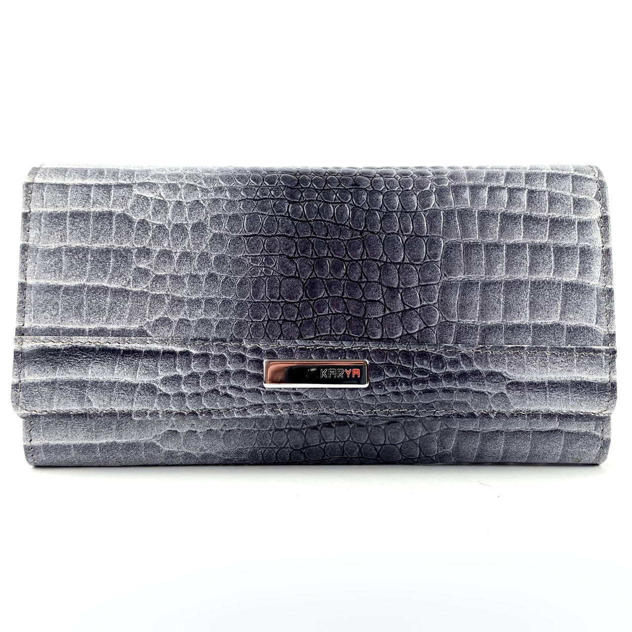 

Женский кожаный кошелек Karya 1060-506 с красивым тиснением под крокодила серый