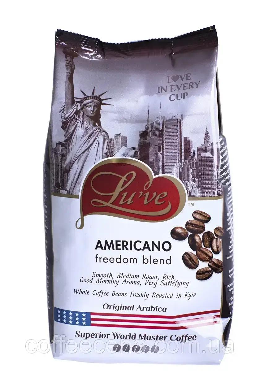 

КАВА ** Лю'ве ** 1 кг Зерно * Americano = 75 % Арабика ** 6 (шт.)