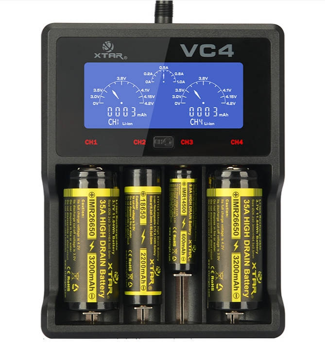 

Зарядное устройство XTAR VC4 для Li-Ion и Ni-MH (AA, AAA, C, D) аккумуляторов