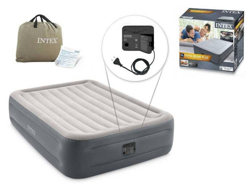 

Intex Надувной матрас 64126 NP (2) 152х206х46см, встроенный электрический насос, двухспальный, Серый