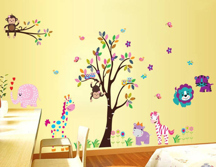 

Интерьерная наклейка на стену в детскую - Зверята Джунгли (DF5099)