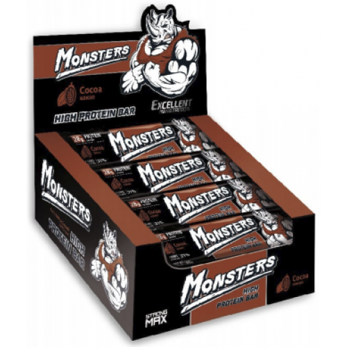 

Протеиновые батончики Monsters Strong Max - 80g x 20шт Cocoa какао
