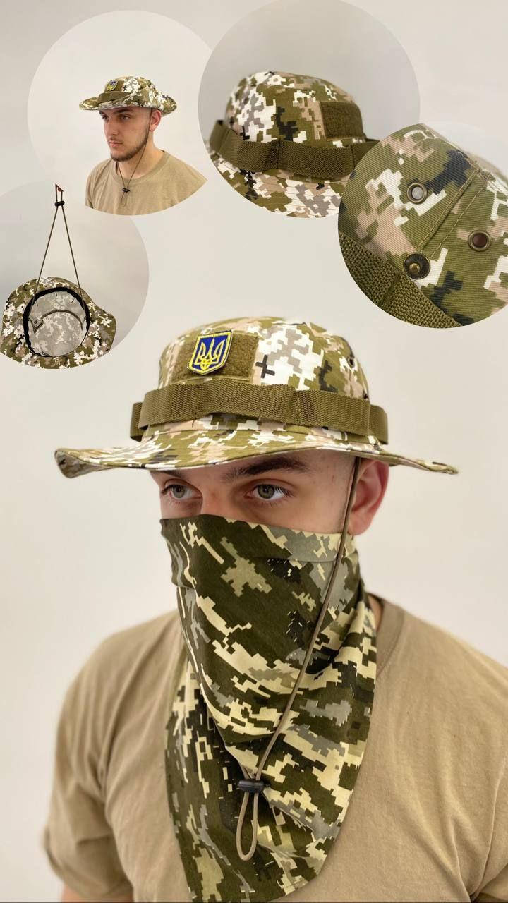 

Тактическая военная панама пискель с регулятором Саржа. 100% котон. Наклейка для шевронов 57 размер, Песочный
