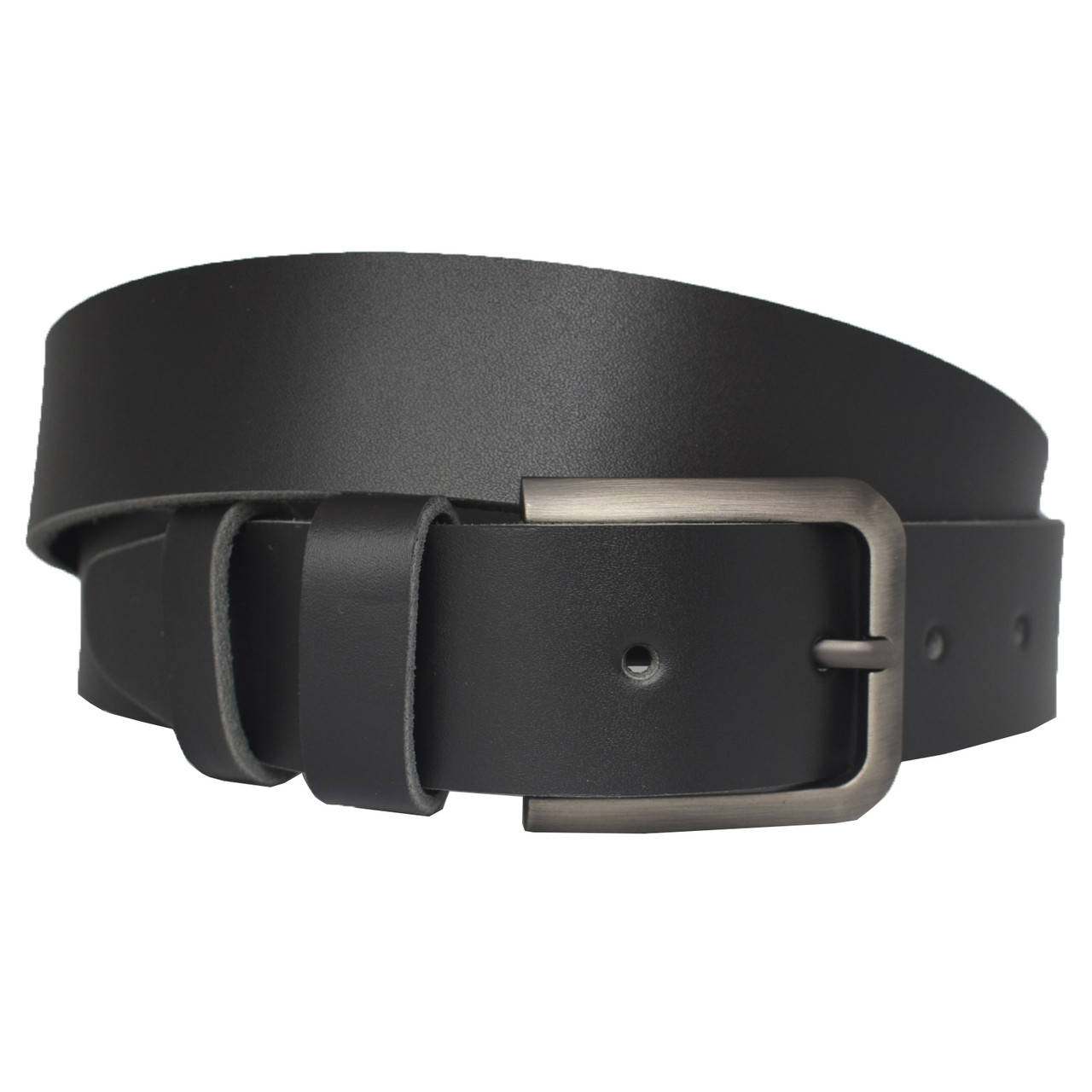 

Ремень кожаный мужской черный для джинсов из натуральной цельной кожи с матовой пряжкой. Пояс джинсовый