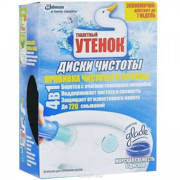 

Диски чистоты для унитаза Туалетный Утенок Морская свежесть 6 шт