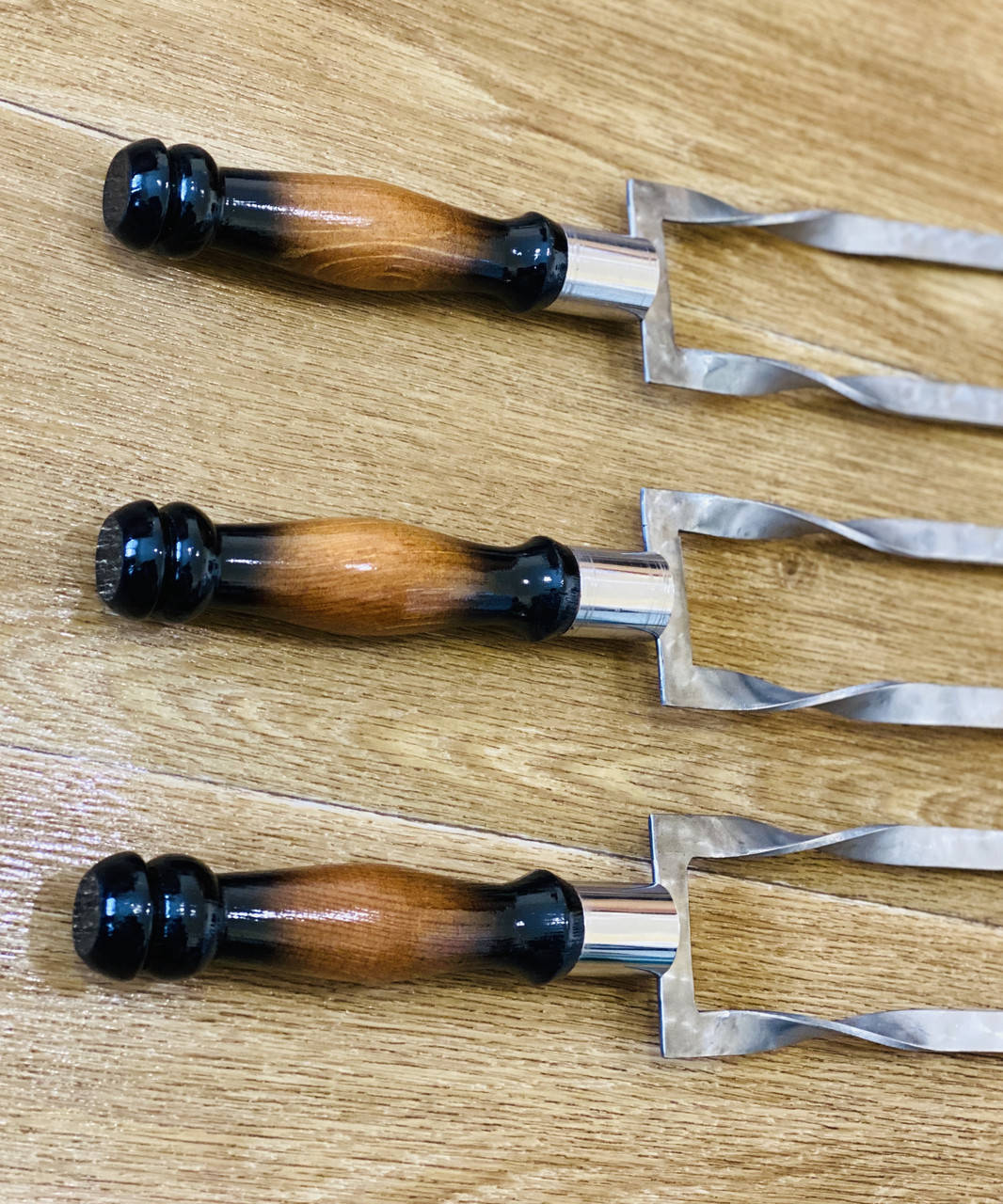 

Шампура двойные с деревянной ручкой - ручная работа (3 мм)