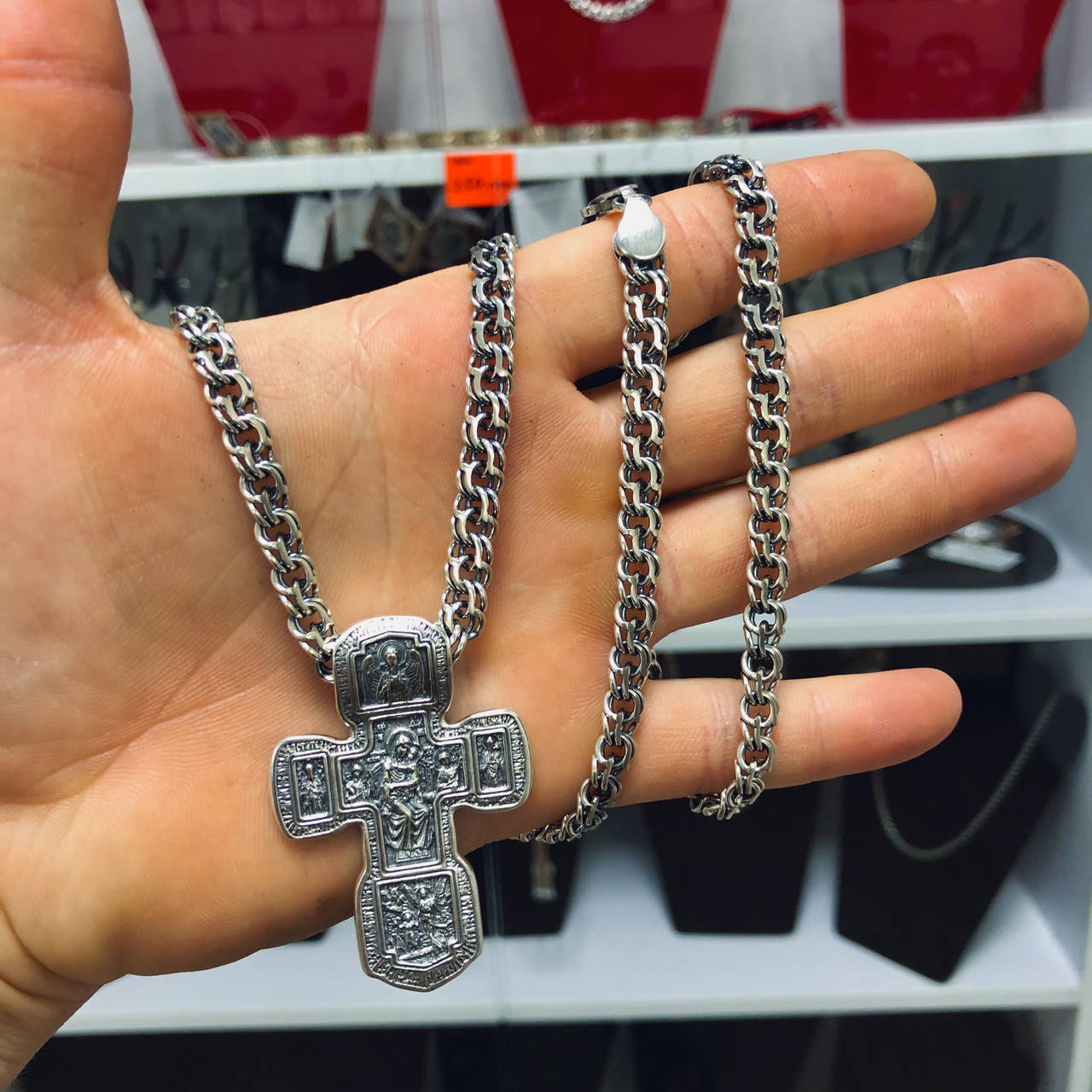 

Серебряный комплект 925 пробы цепочка с крестом