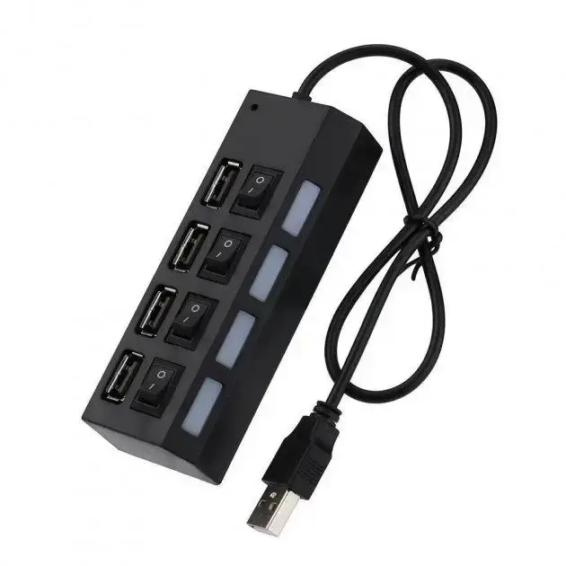 

Хаб USB 2.0 4 порти, чорний з вимикачеми, Черный