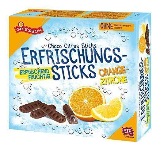 

Конфеты шоколадные Griesson Erfrischungs-sticks апельсин и лимон 150 г Германия