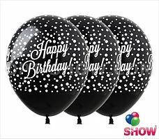 

Воздушные шарики Happy Birthday конфетти на черном 12" (30 см)