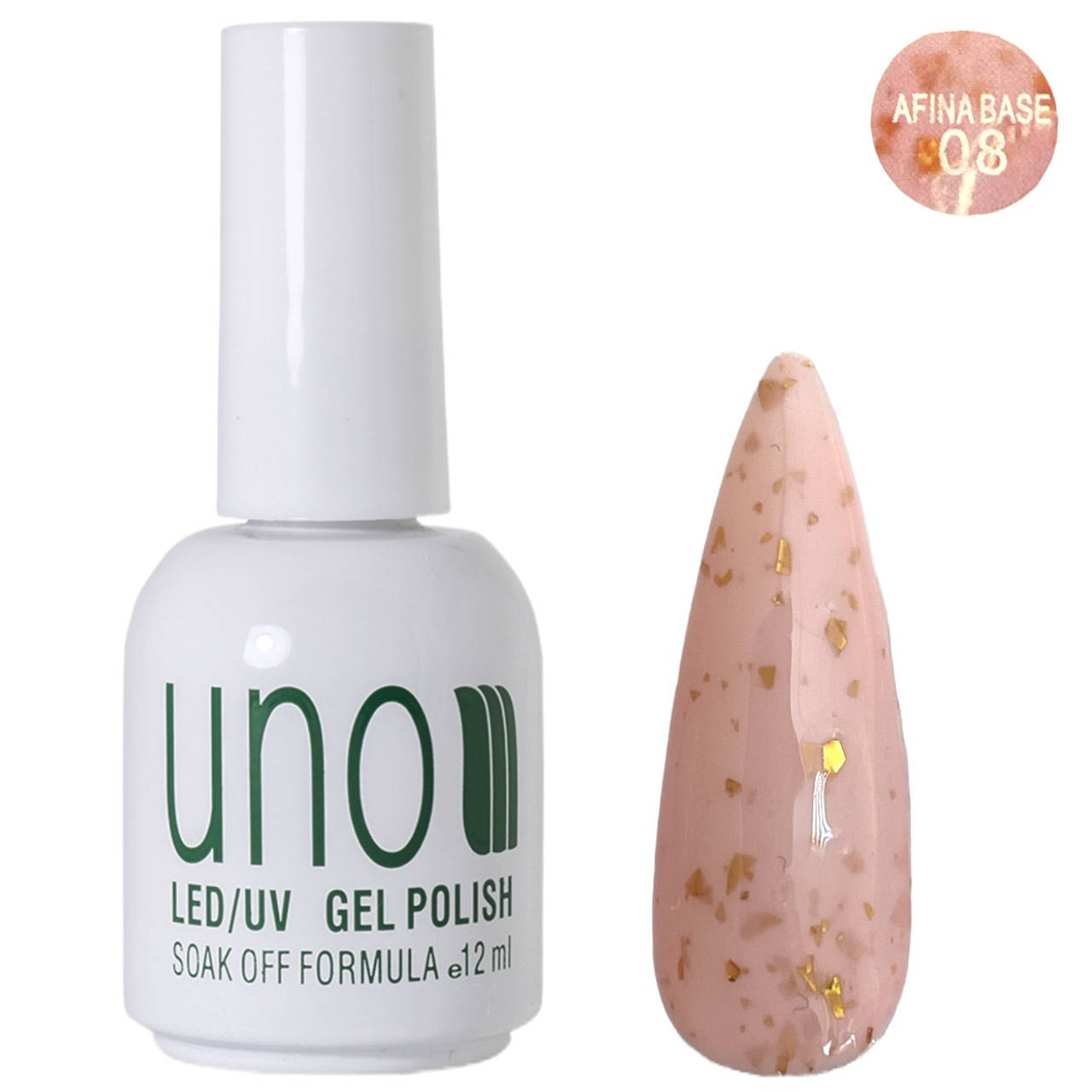 

Цветное базовое покрытие для ногтей с золотыми хлопьями. AFINE BASE, 12 ml. №08