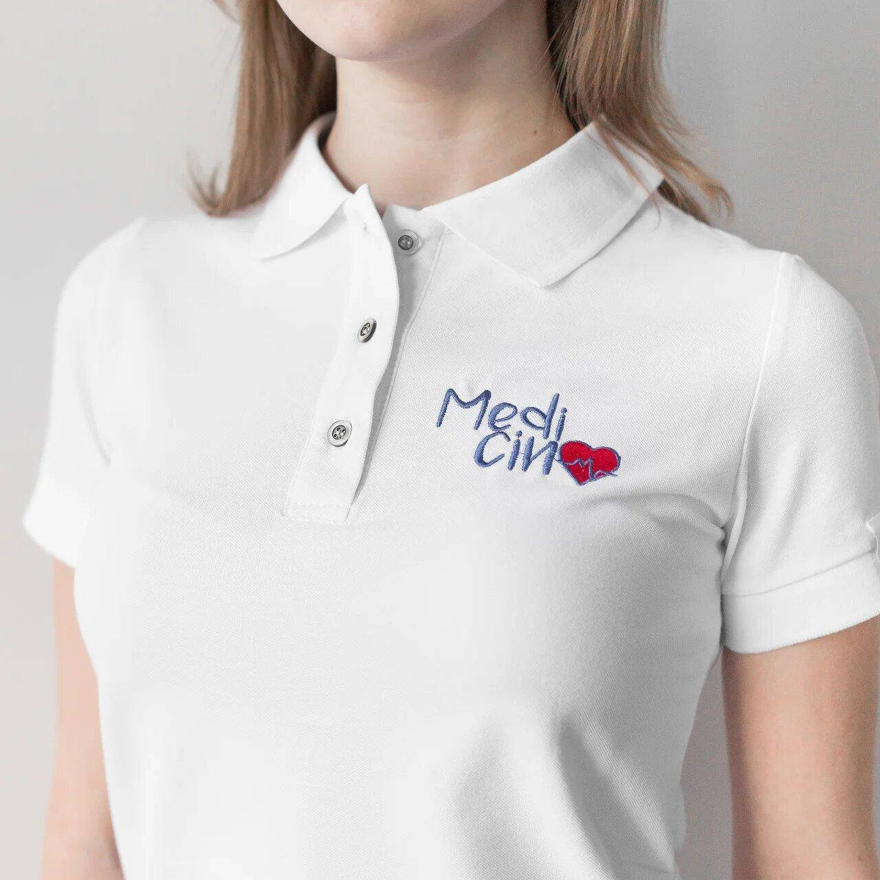 

Женское медицинское поло белое с вышивкой "Medicinе", Разные цвета