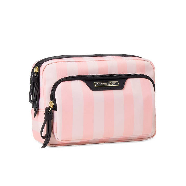

Фирменная Косметичка Victoria's Secret Glam Bag с карманом, Розовая в полоску, Розовый