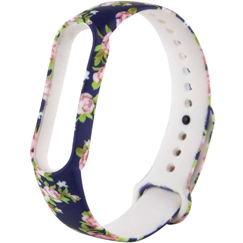 

Силиконовый Ремешок для Xiaomi Mi Band 5 / 6 (Розы / Синий)