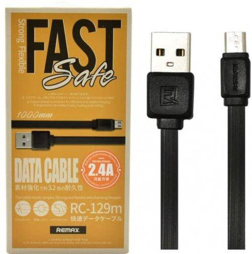 

Кабель Usb Micro USB Remax Fast Pro RC-129m 2.4A 1m (плоский) Black, Черный