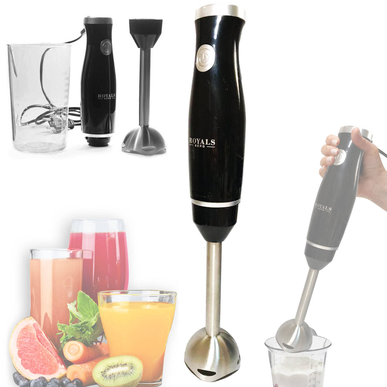 

Ручной хороший погружной блендер для кухни с мерной чашей 500W RoyalsBerg кухонный измельчитель BLM