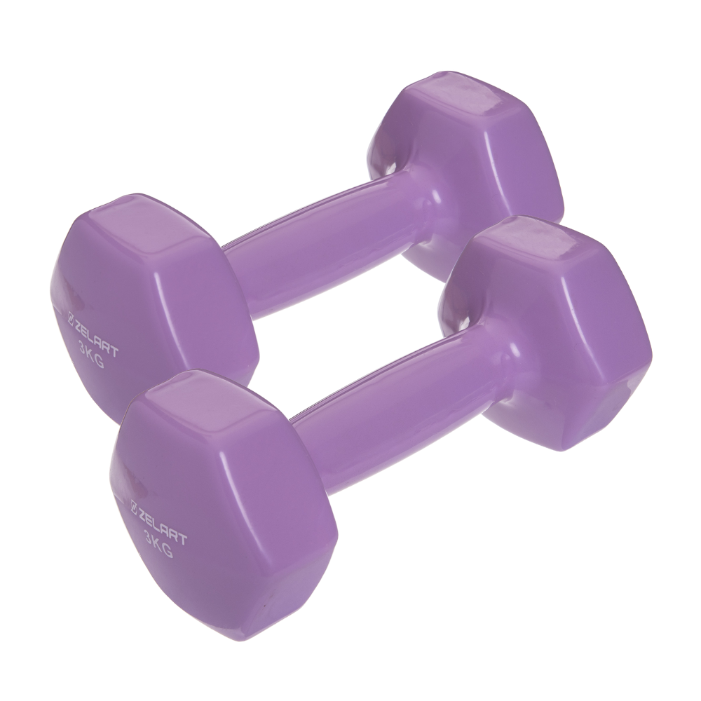 

Гантели для фитнеса 2 шт по 3 кг с виниловым покрытием для тренировок Zelart Фиолетовый (TA-2777-3)