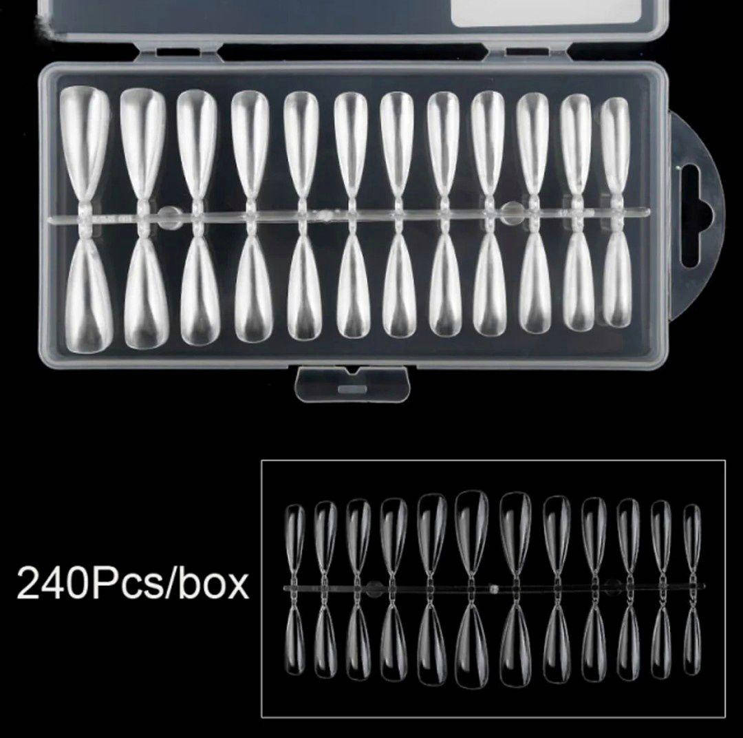 

Типсы гелевые для наращивания ногтей 240 штук (стилет) прозрачный