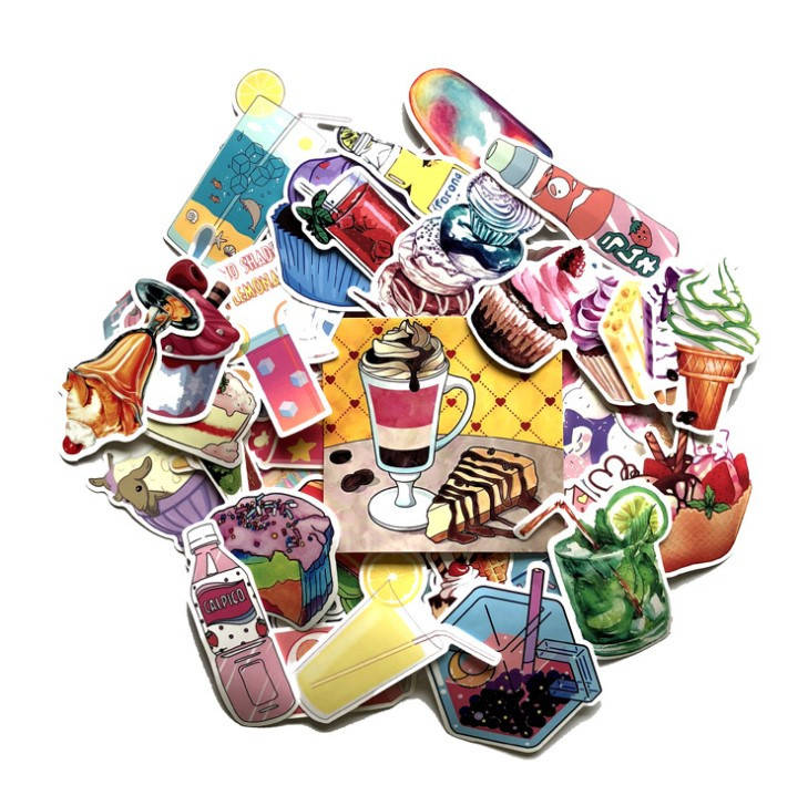 

Набор виниловых наклеек стикеров Еда Напитки Вкусняшки Стикербомбинг на авто телефон ноутбук стену 72 шт, Разные цвета