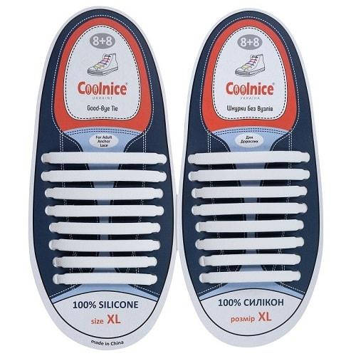 

Шнурки силиконовые Сoolnice большие 8+8 XL (белые) - 16шт/комплект