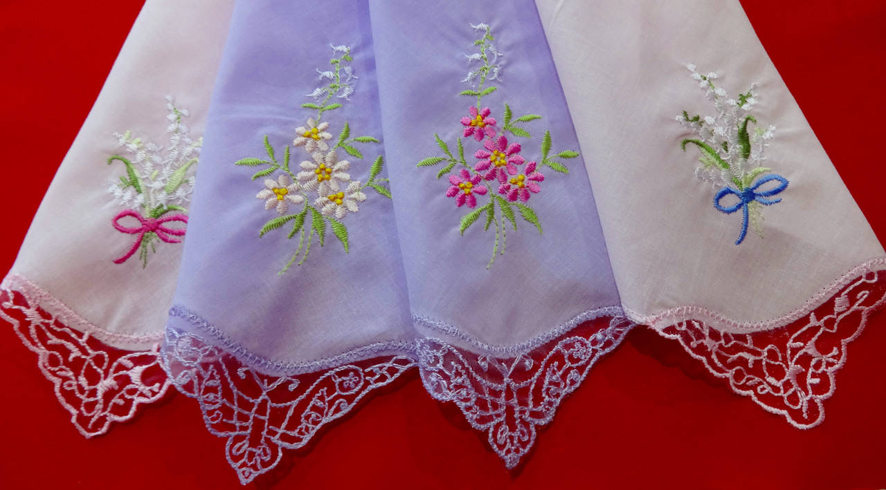 

Носовой платок женский вышивка + ришелье (28х28 см) 100% хлопок