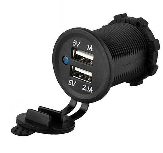 

Гнездо под 2 USB DC 12-24V/5V 2,1-1A, синий индикатор с резьбой
