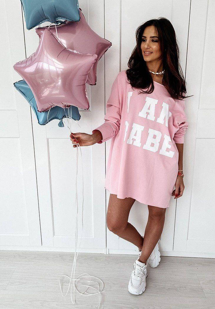 

Свободное летнее платье футболка с накаткой I AM BABЕ