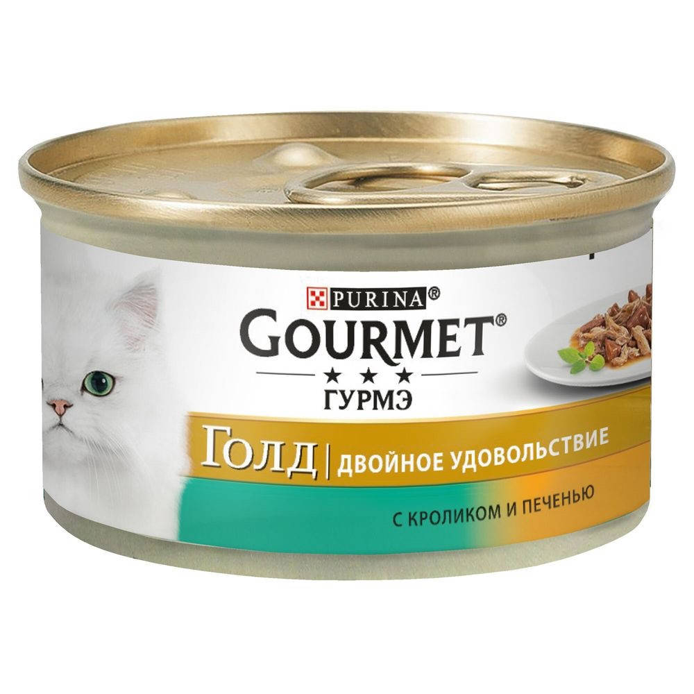

Gourmet Gold З кроликом та печінінкою, шматочки у підливі, консерва для котів 85г