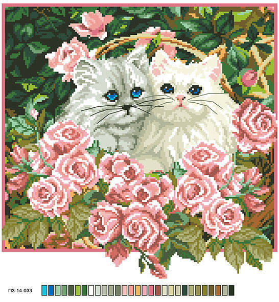 

Схема на канве для вышивки подушки "Котики" 30*30, П3-14-033