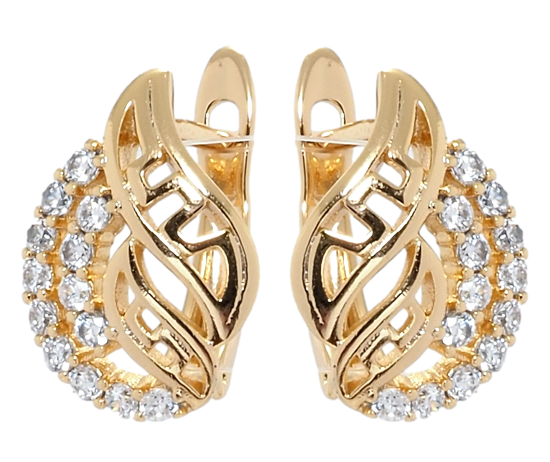 

Серьги Xuping Позолота 18K английский замок "Резной орнамент с цирконием"