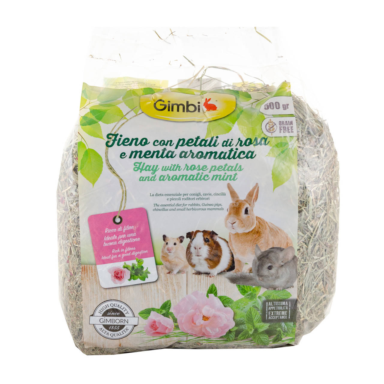 

Сено для грызунов GimBi с лепестками роз и мятой, 500 г