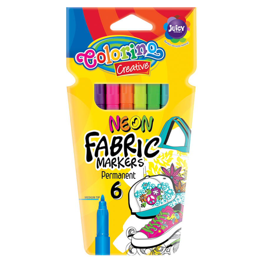 

Маркеры неоновые для рисования по ткани 6 цветов Colorino Creative
